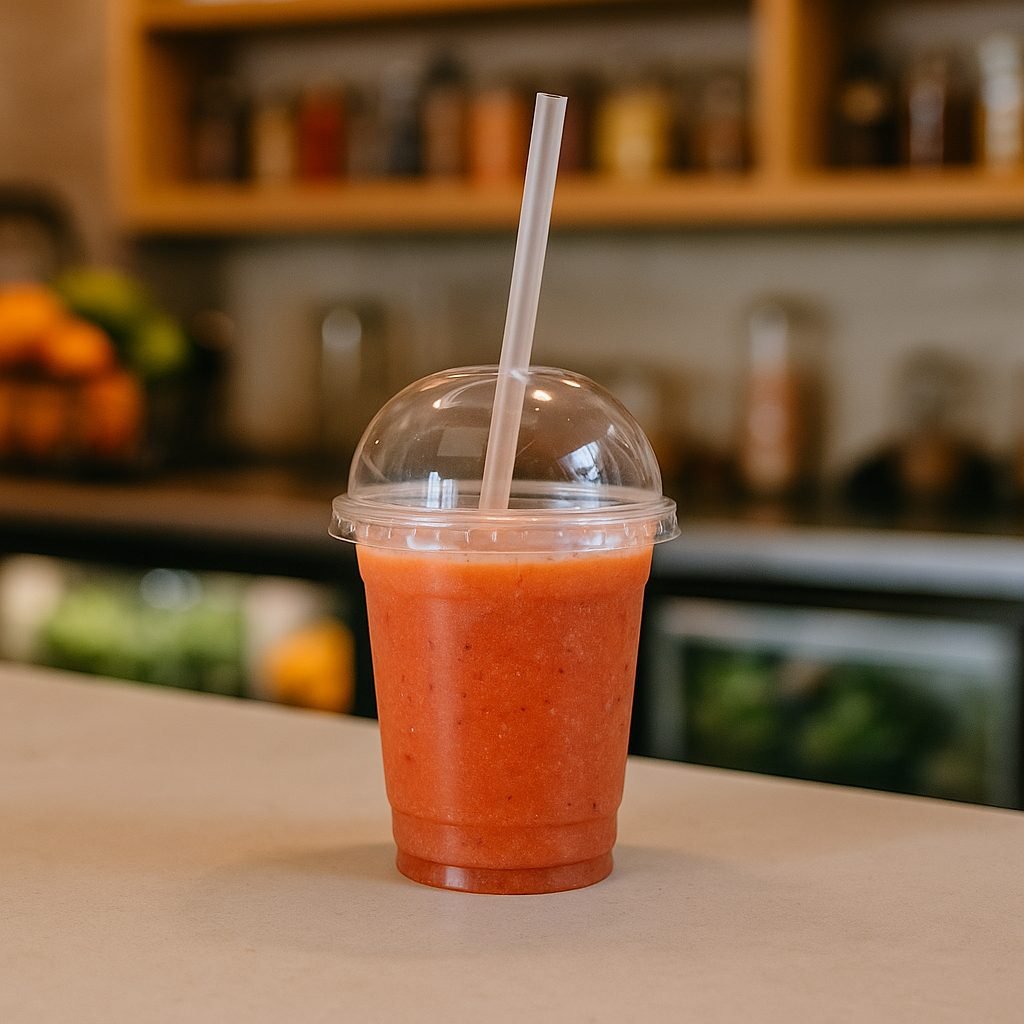 Dome lids and PLA straws for chilled smoothies, juices