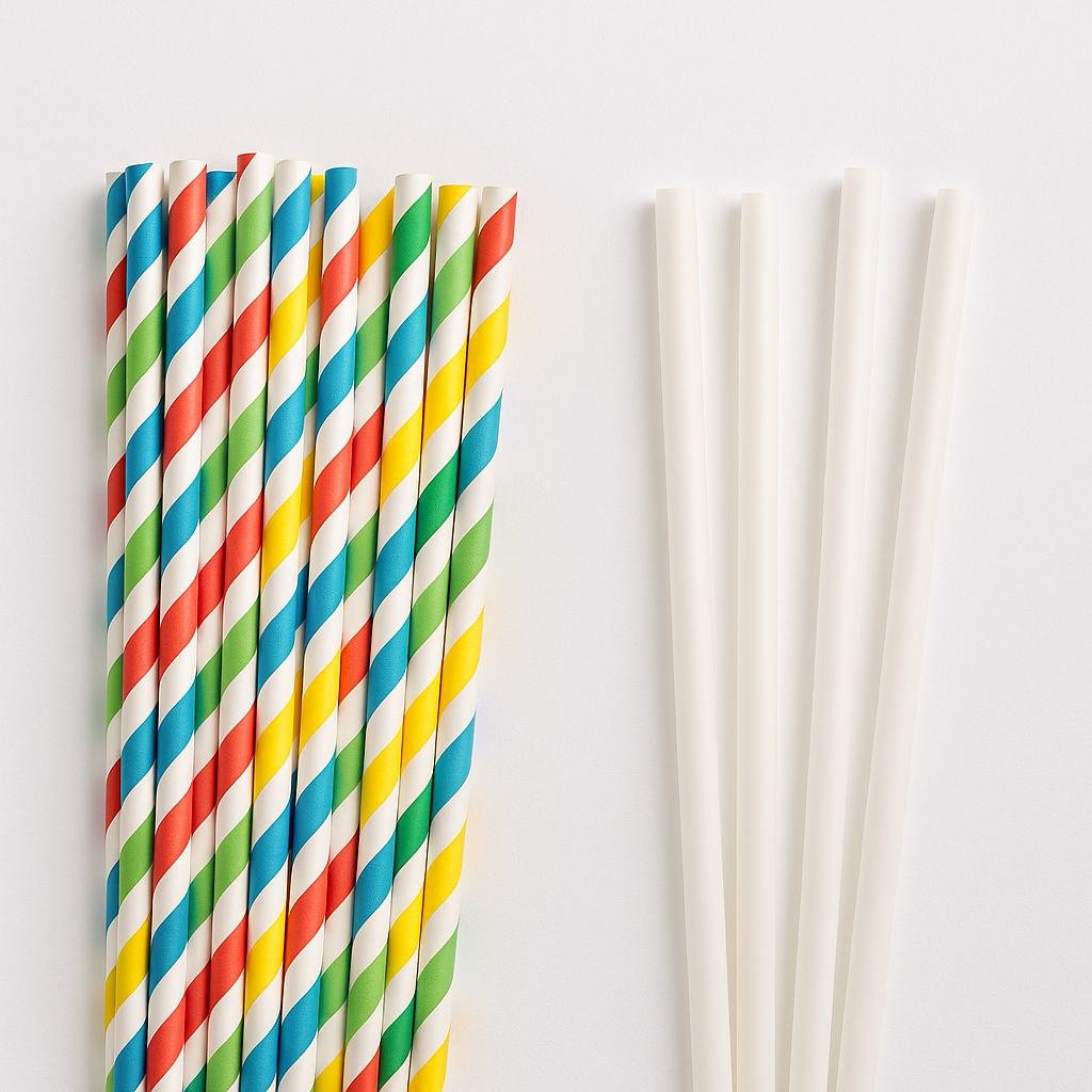colorful paper straws and compostable pla straws