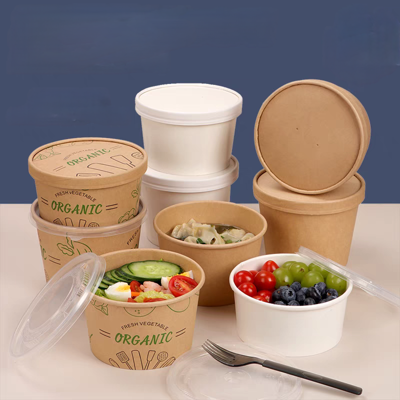 white kraft salad bowls with paper lids