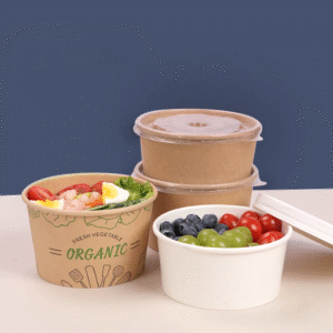 white kraft salad bowls with plastic lids