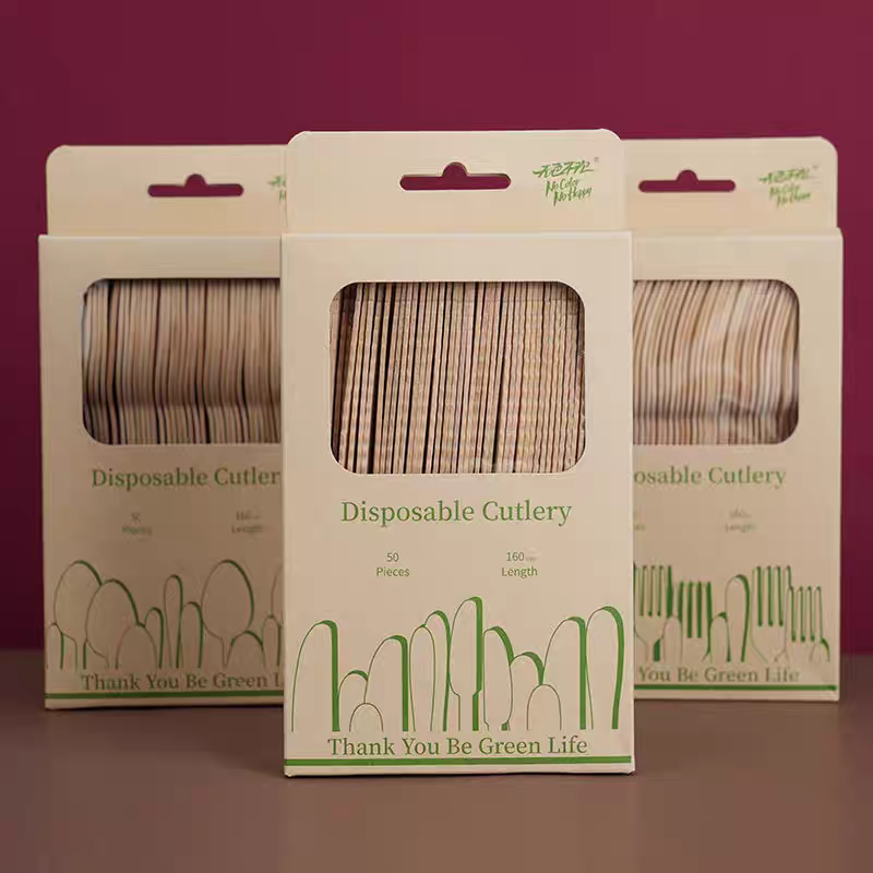 wooden cutlery in customized printed box1