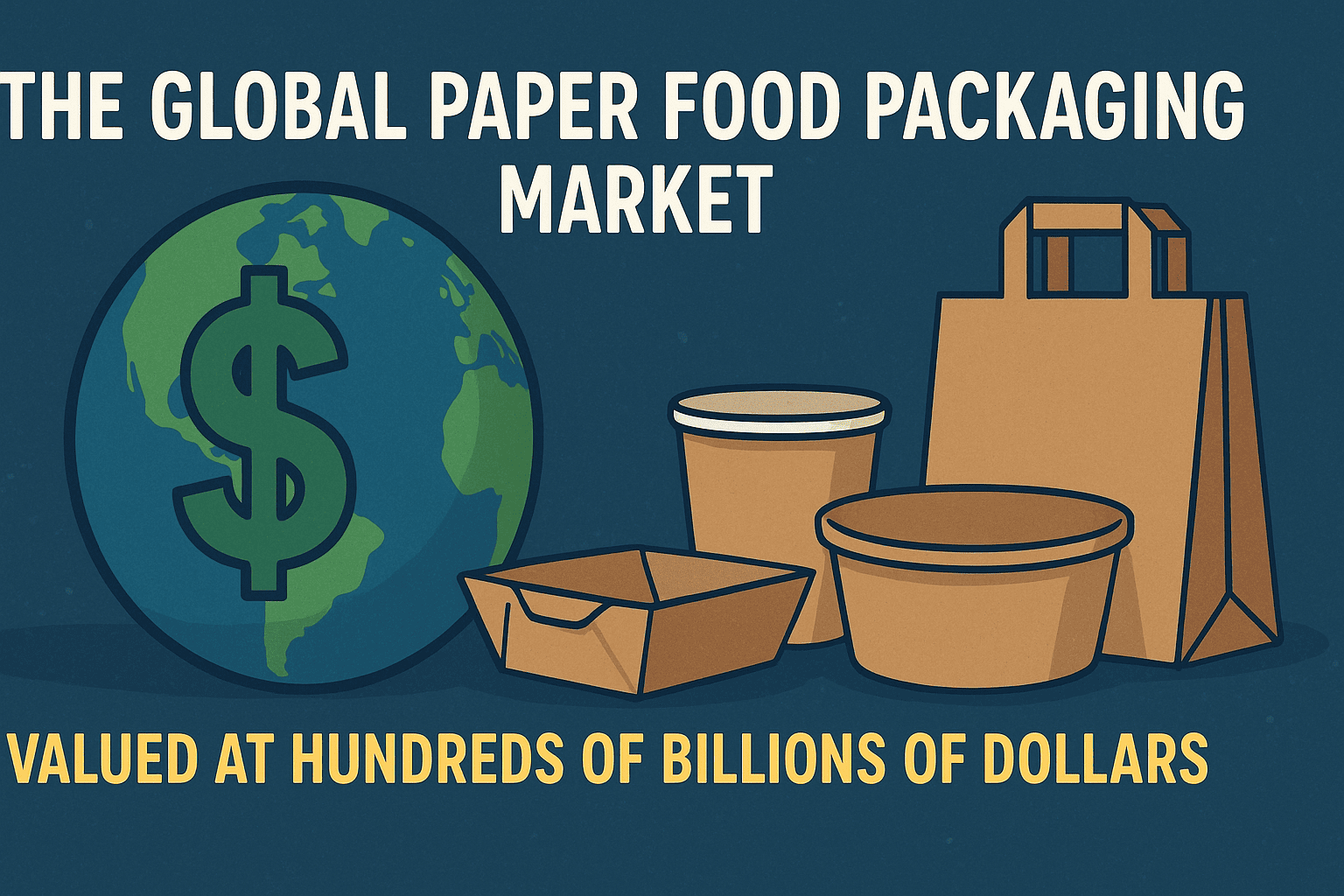Paper food packaging market represented by stacks of paper cups and bowls