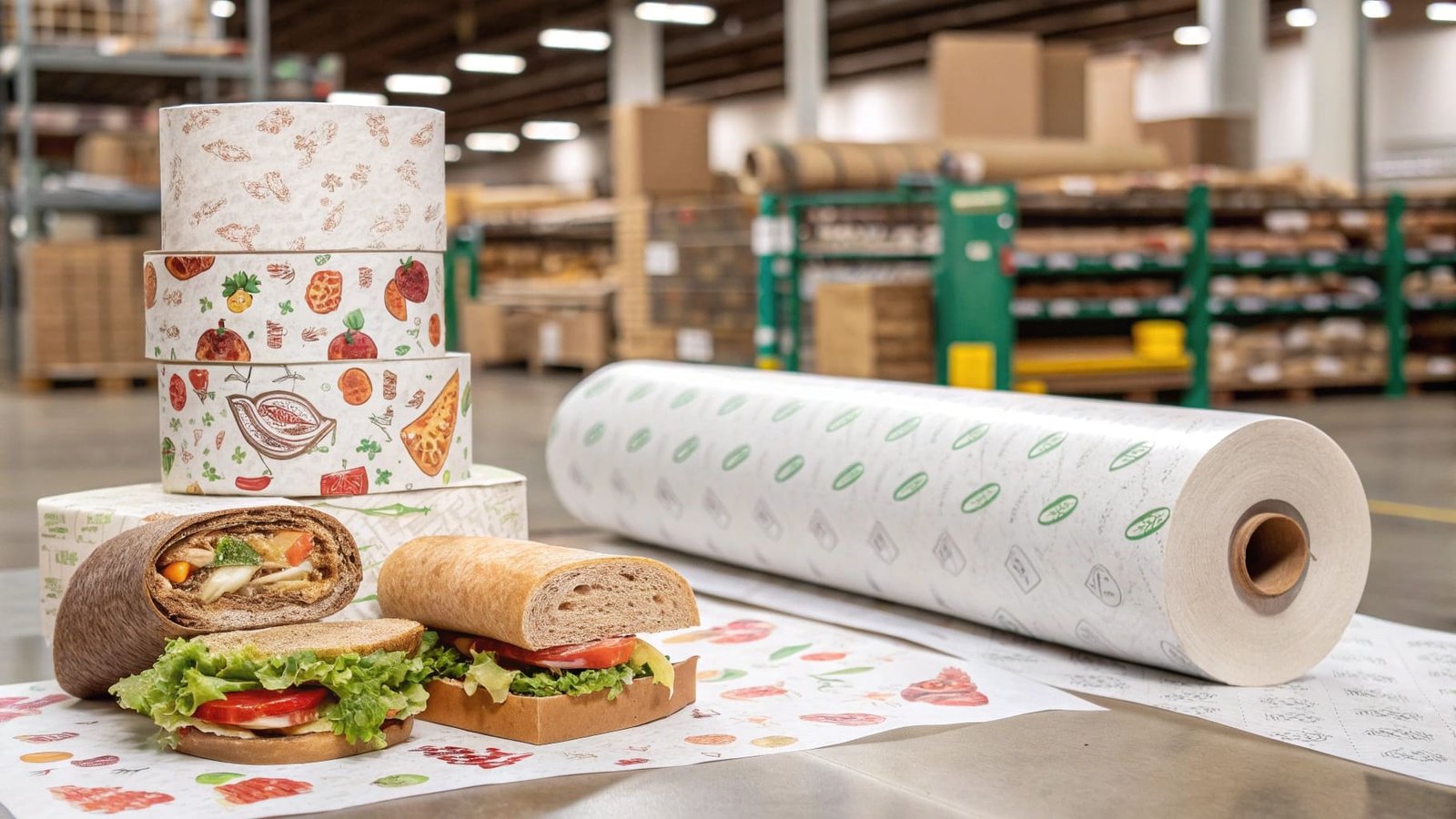 A custom-printed sandwich wrap around a burger